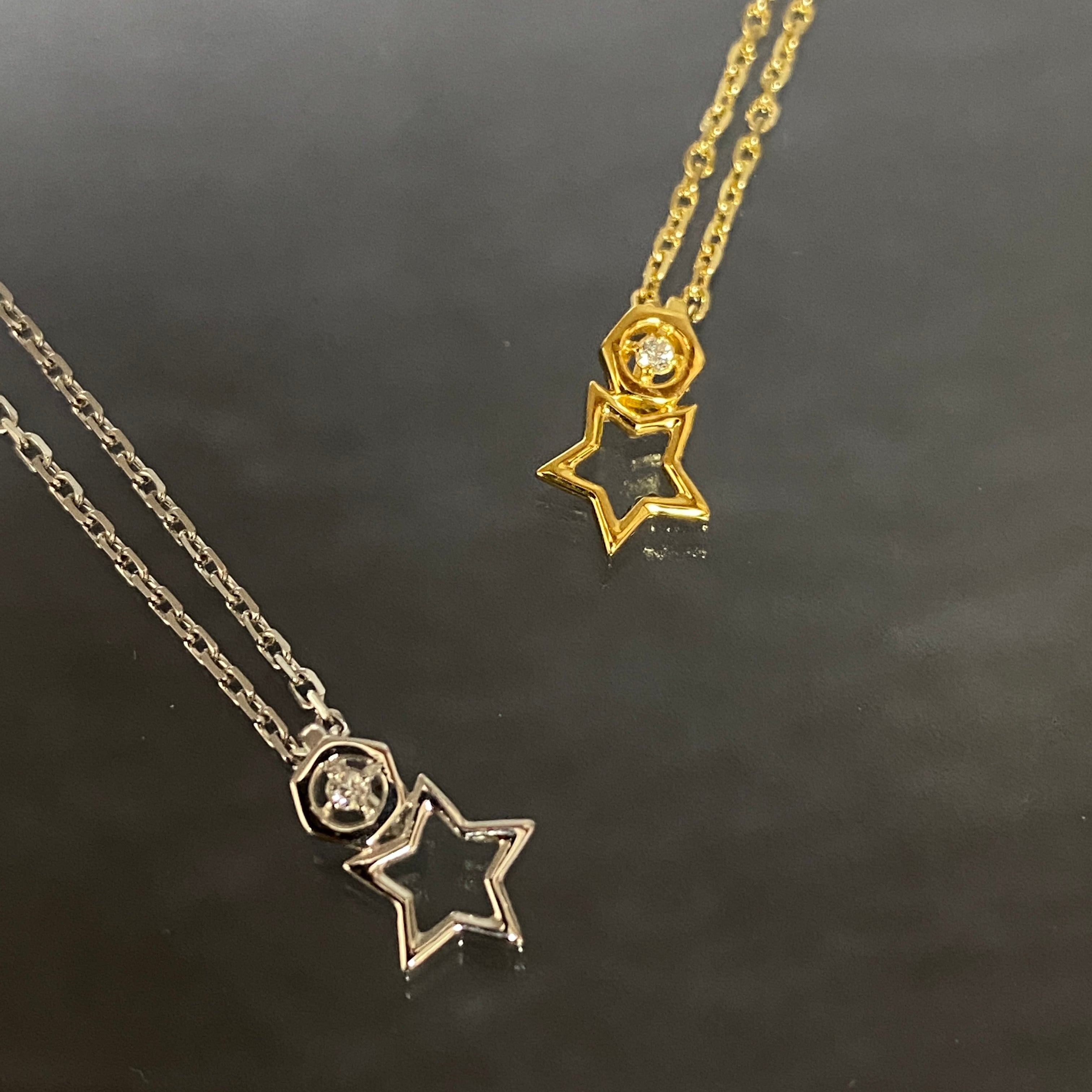 ★K18YG ダイヤモンド 0.15ct スター ネックレス 星型 ペンダント