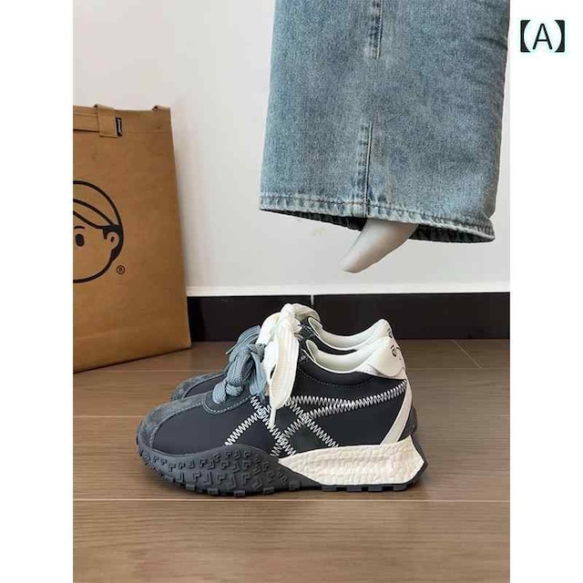 スニーカー レトロ 可愛い バイカラー 韓国系 ダブルリボン 運動靴 灰色 グレー 白 ホワイト グラデーション きれいめ 配色 厚底 シューズ クッションソール 大人カラー グレージュ シック 春スニーカー リボン 流れるライン オルチャン 女子 上品