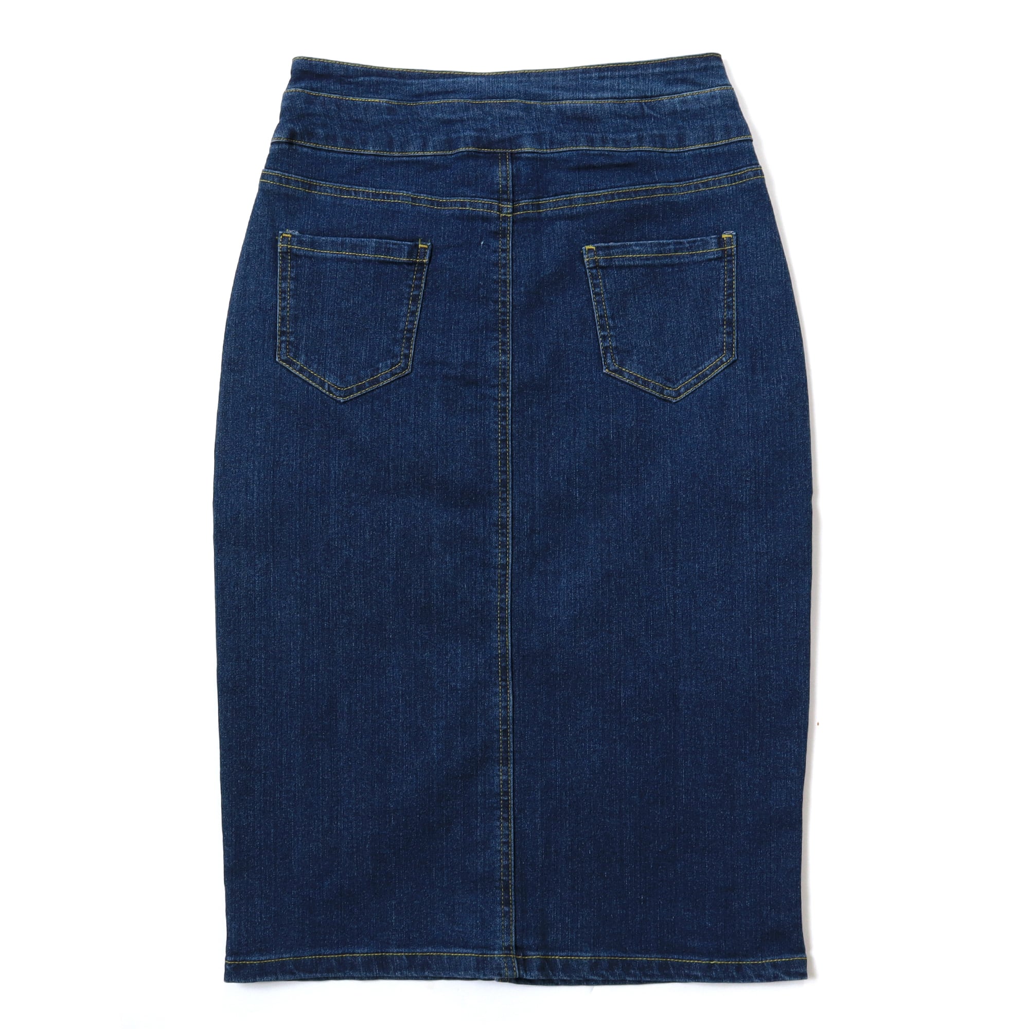 ブルー_S [Belle Cie] タイトスカート ストレッチデニム ひざ下