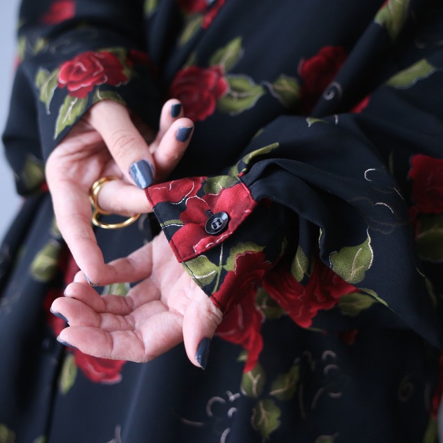 black base beautiful flower art pattern over silhouette see-through shirt