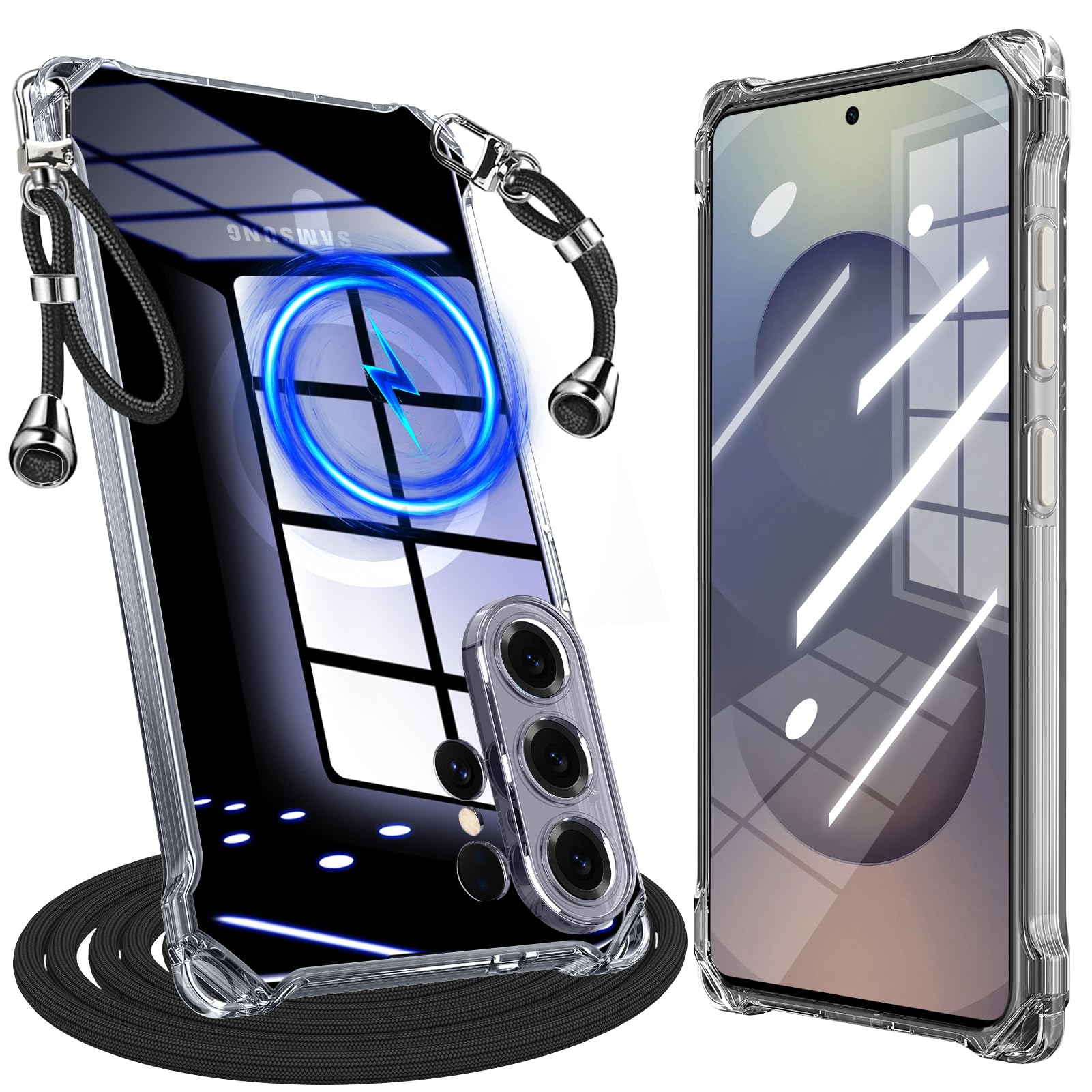 QOUNVYW に適合する Galaxy S26 Ultra 用のケース マグネット対応 耐衝撃 TPU 素材 ストラップホール付き クリア