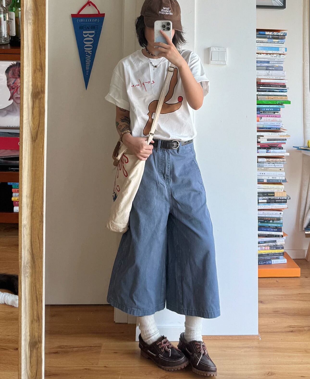 ヴィンテージ風ウォッシュ加工 コットン100％ ワイドストレートパンツ
