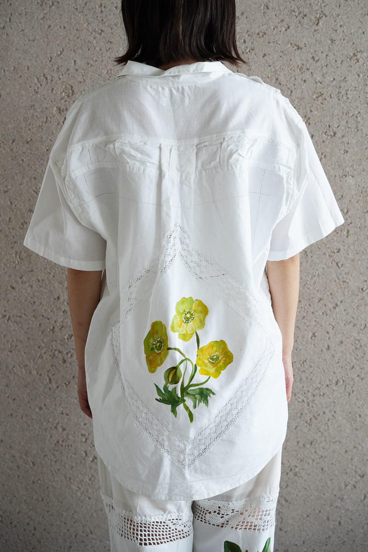 lace open collar shirt blue chamomile