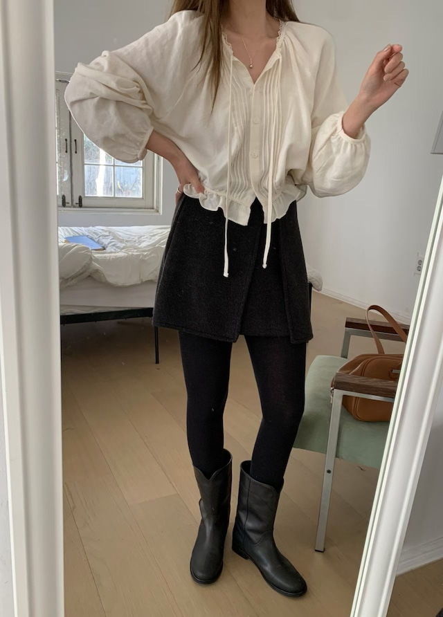 (予約) mellounge / Lace kimo pintuck blouse