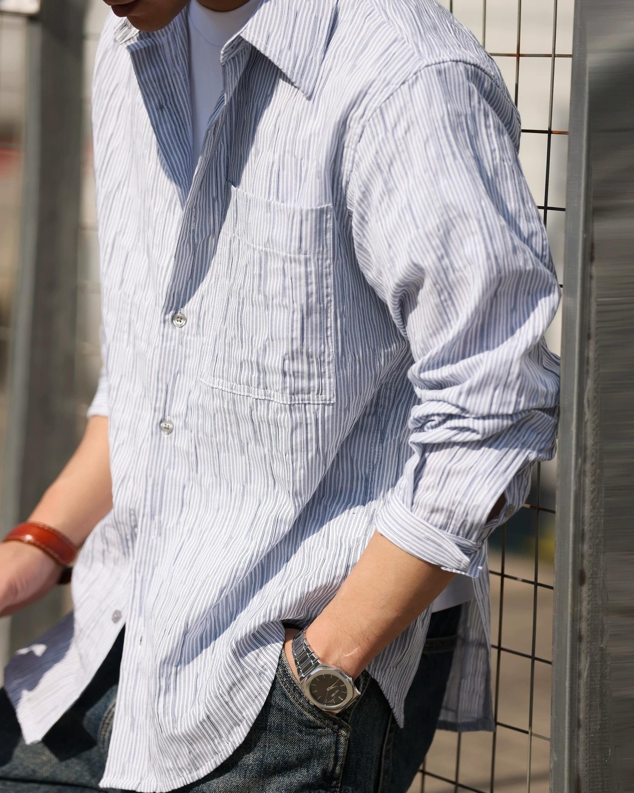 Casual Pleated Jacquard Shirt  K0416