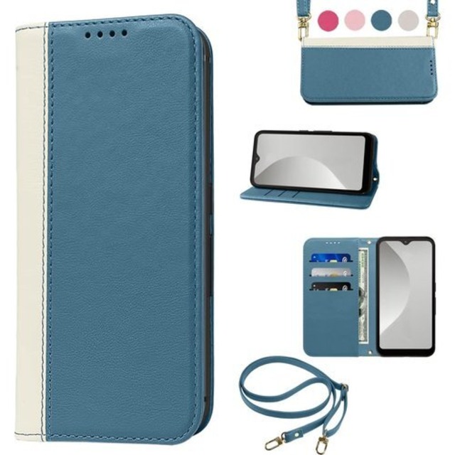 Sense6 ケース 手帳型 高質PUレザー AQUOS Sense6S ケース SHG07 ケース Sense6 カバー SHG05 SH-M19 ケース 携帯カバー 肌感のよ 二色組合せ 耐衝撃 肩掛け 首かけ 斜めがけ ショルダー ケース 皮革 耐汚れ 内蔵マグネット開閉式 スマホケース おしゃれ カードポケット スタンド機能 人気 財布型 スカイブルー+ホワイト 1294