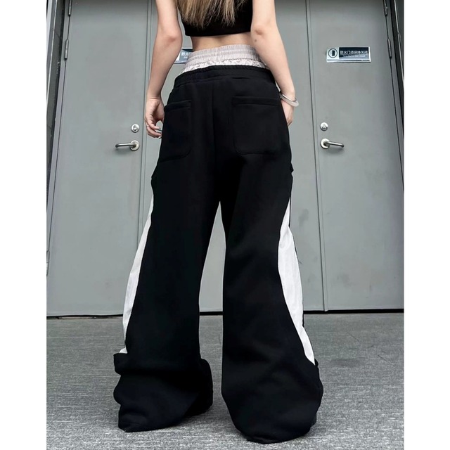 フェイクレイヤードサイドラインワイドパンツ 2col R02913