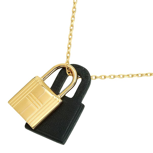 New HERMES エルメス ネックレス ペンダント オーケリーPM 黒 イエローゴールド ヴォースイフト レザー 新品