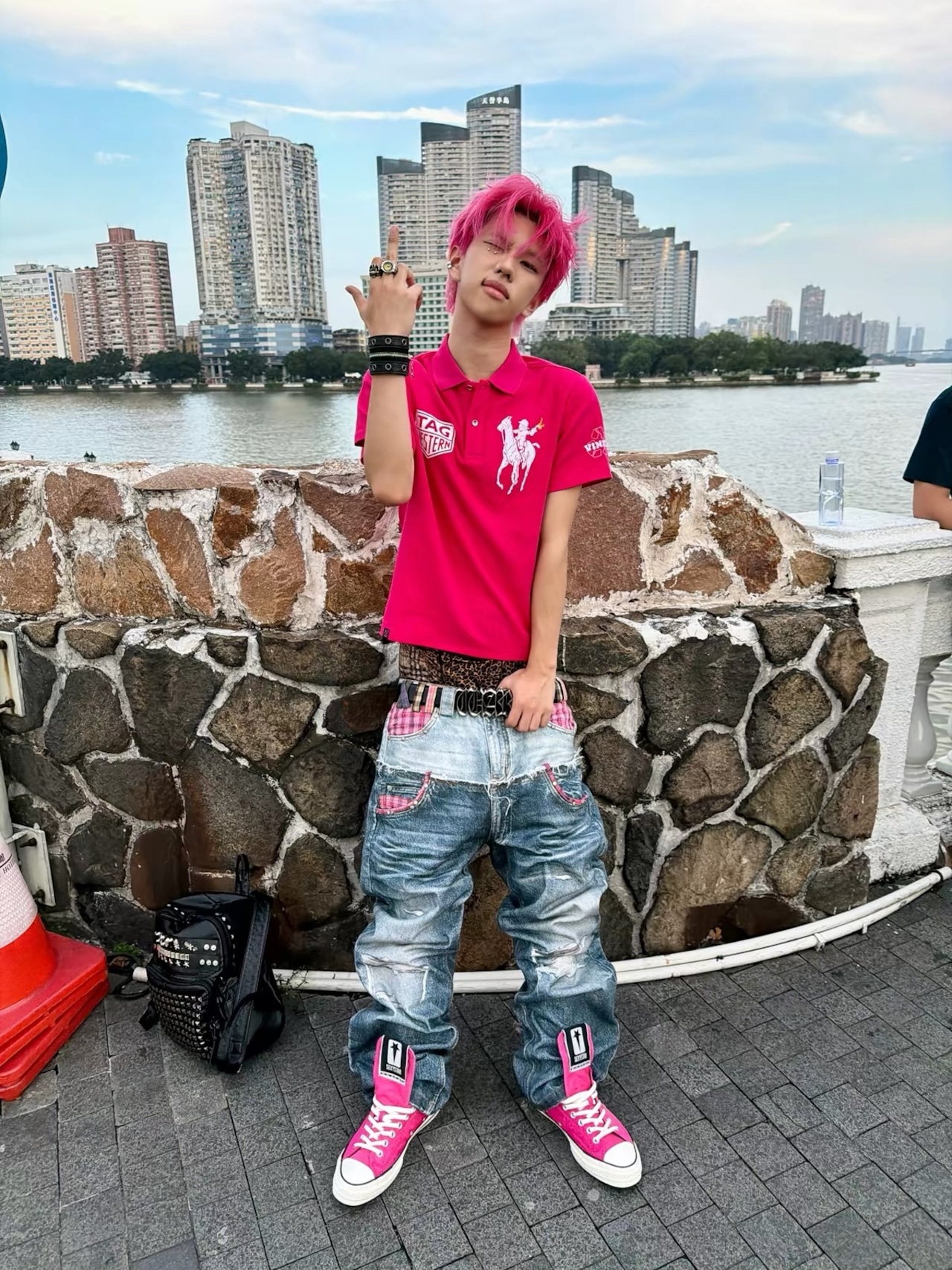 【TecNineGroup】PLAID DOUBLE-WAIST JEANS