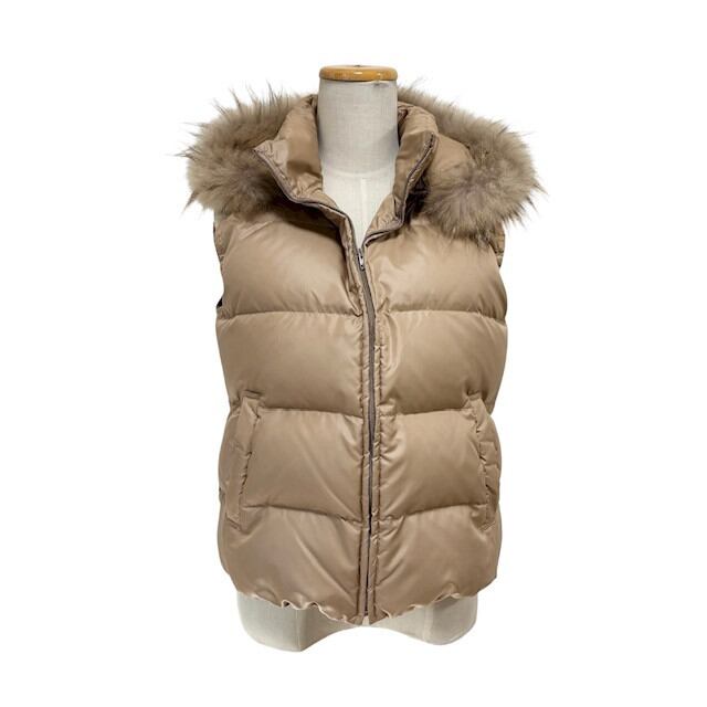 古着 リフレクト Reflect ダウンベスト クリーニング済み ベージュ ラクーンファー レディース サイズ9