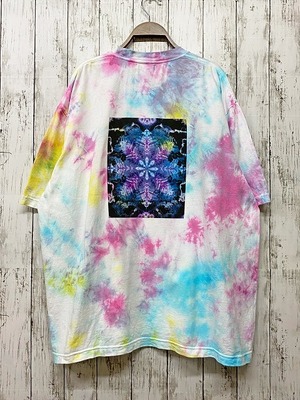 タイダイ染め Tie-dye ビッグシルエット Tシャツ　XLサイズ　曼荼羅プリント　ピンク×ブルー　ムラ染め　Hippies Dye HD16-95