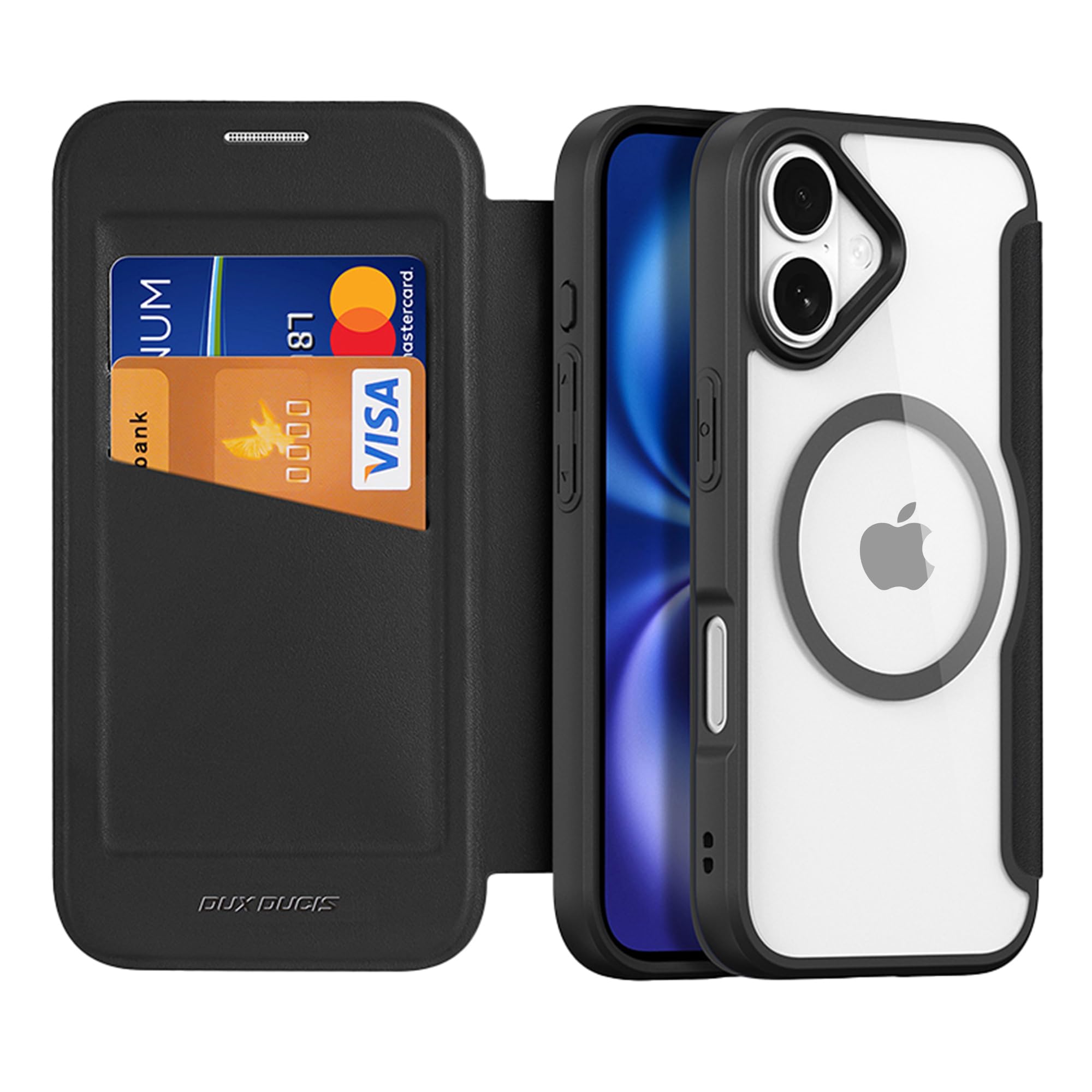 NODALA iPhone 17 用 ケース 手帳型 MagSafe対応 カード収納 背面クリア ブラック