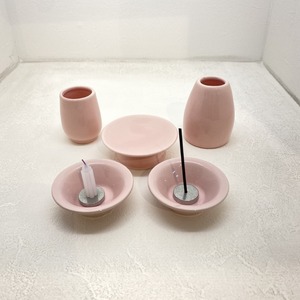 オモイデノアカシ 仏具(大)7点セット：陶器ピンク、陶器ホワイト