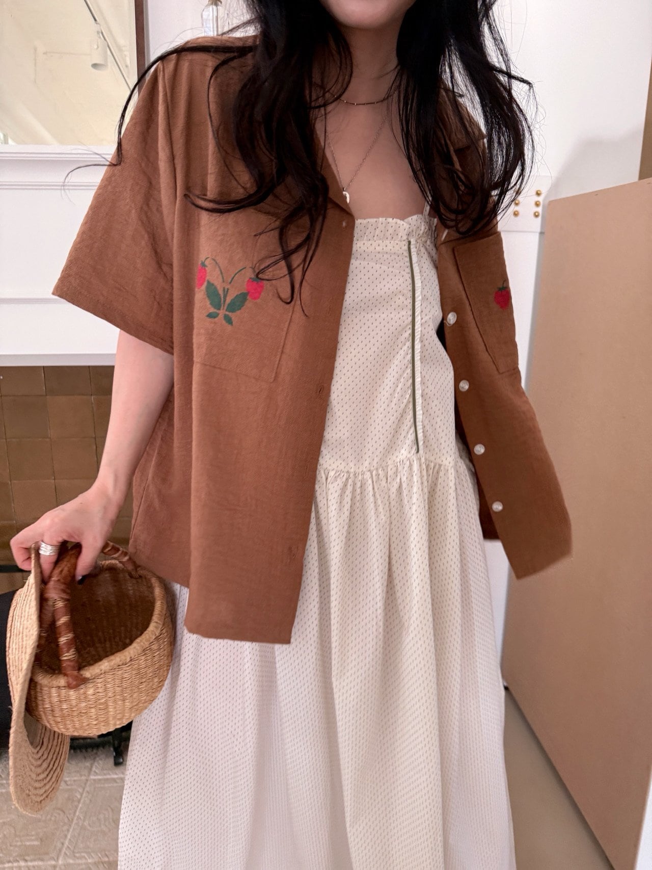 《予約》ojo de papa ¨ adult) strawberry open-collar shirt ... camel ¨ 2nd 26summer