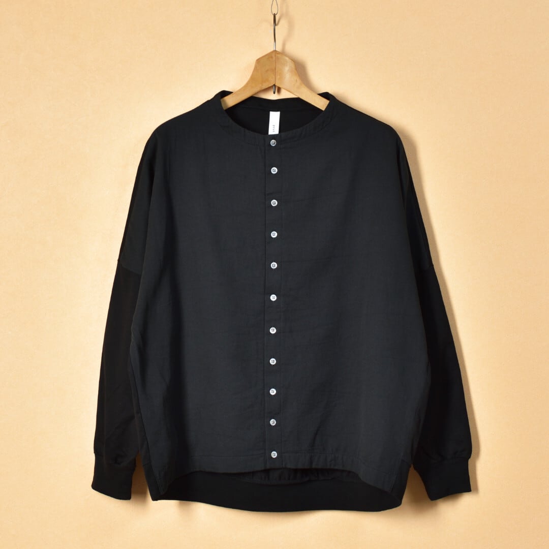 prit プリット 度詰天竺xコットンツイル2重織り切り替えコクーンカーディガン・クロ【送料無料】