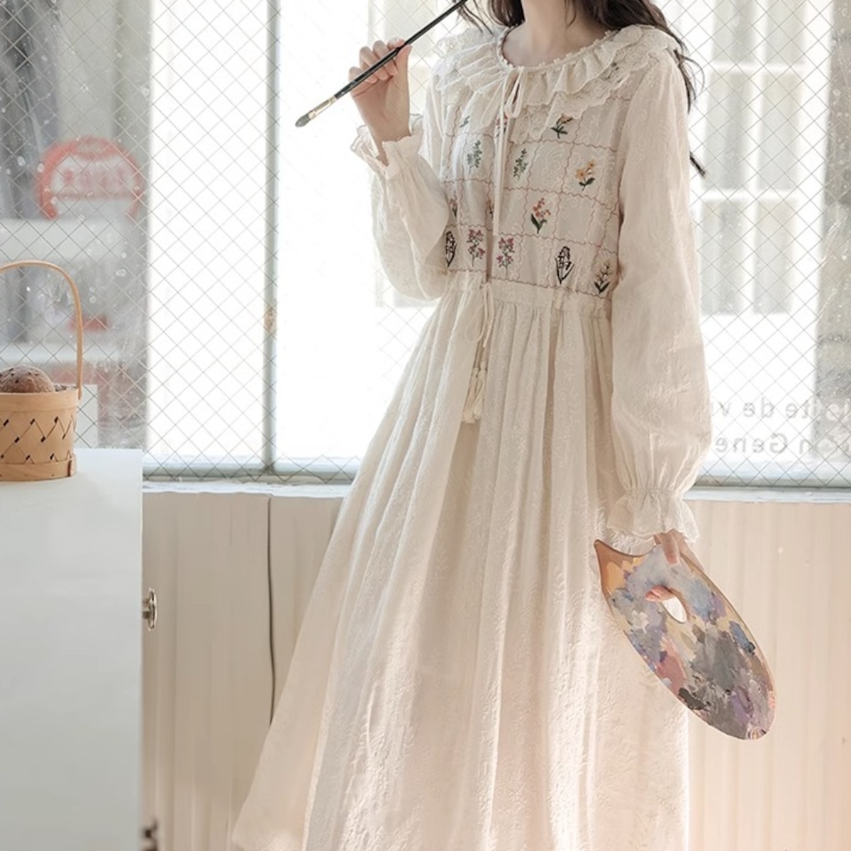 刺繍ワンピース 