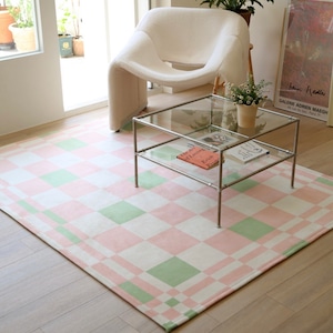 vintage green pink checkerboard rug 3size / ヴィンテージ グリーン ピンク ラグ カーペット 北欧 韓国インテリア