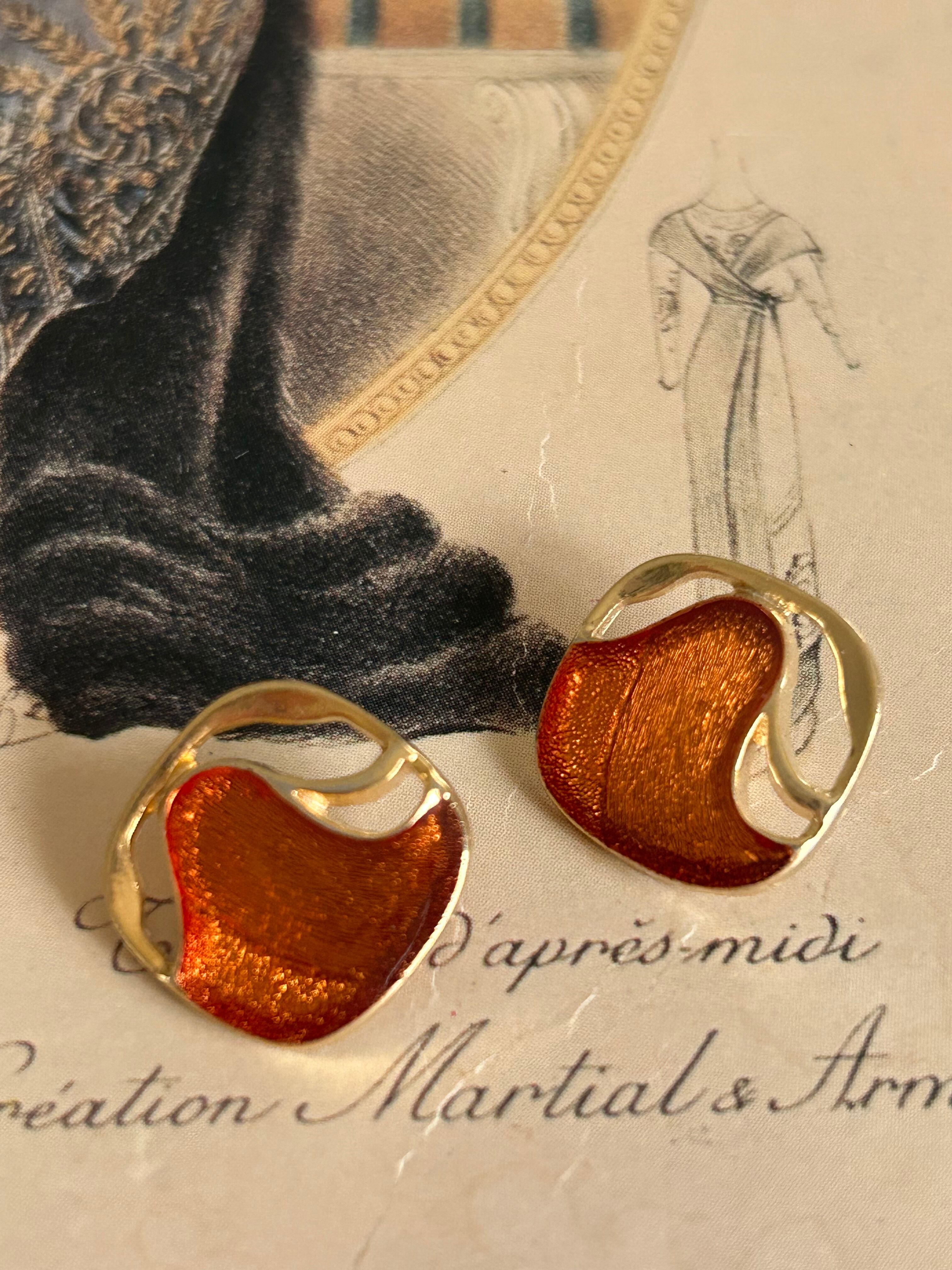 Japanese Vintage ボタン 15mm スクウェア 透かし カボション オレンジ×ゴールド アクセサリーパーツ 装飾材 カルトナージュ