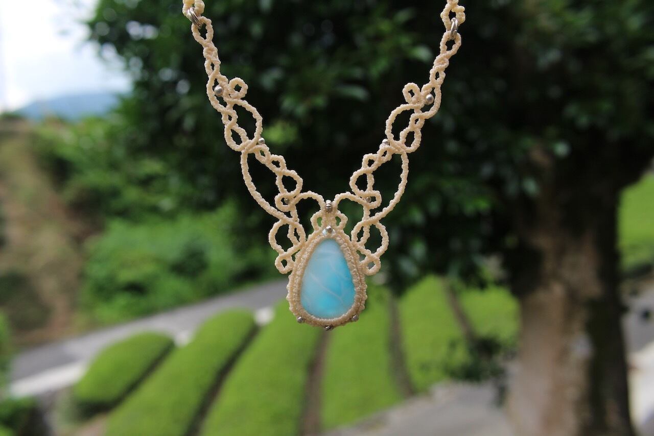 Larimar micro macrame necklace