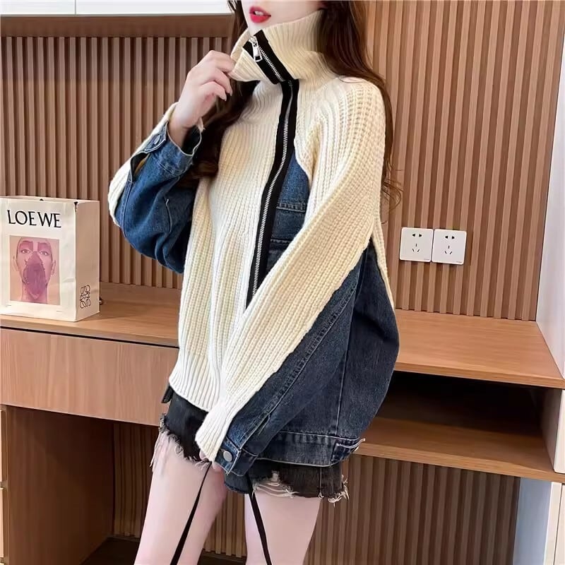 outer】デニムドッキングニットカーデ M18405 | nanastyle