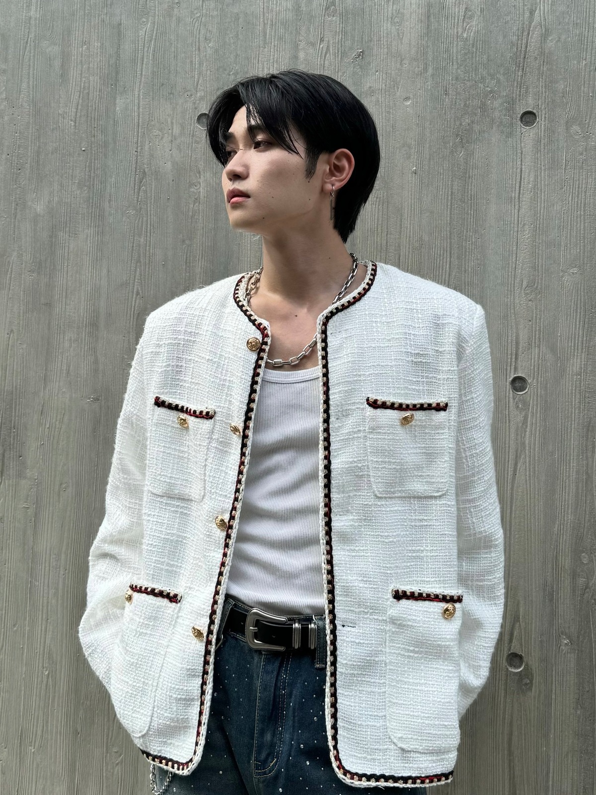 ALUDE SELECT】white gord tweed jacket | 【ALUDE】韓国メンズ 