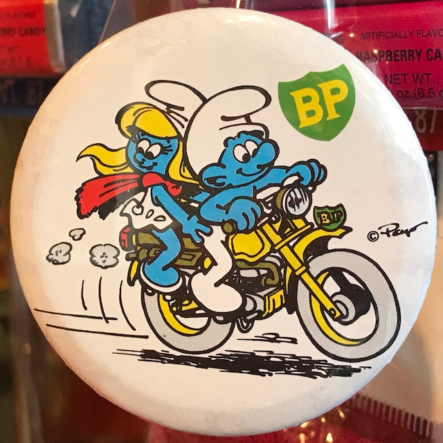 スマーフ 80's BP 企業物 オールド 缶バッジ バイクver.