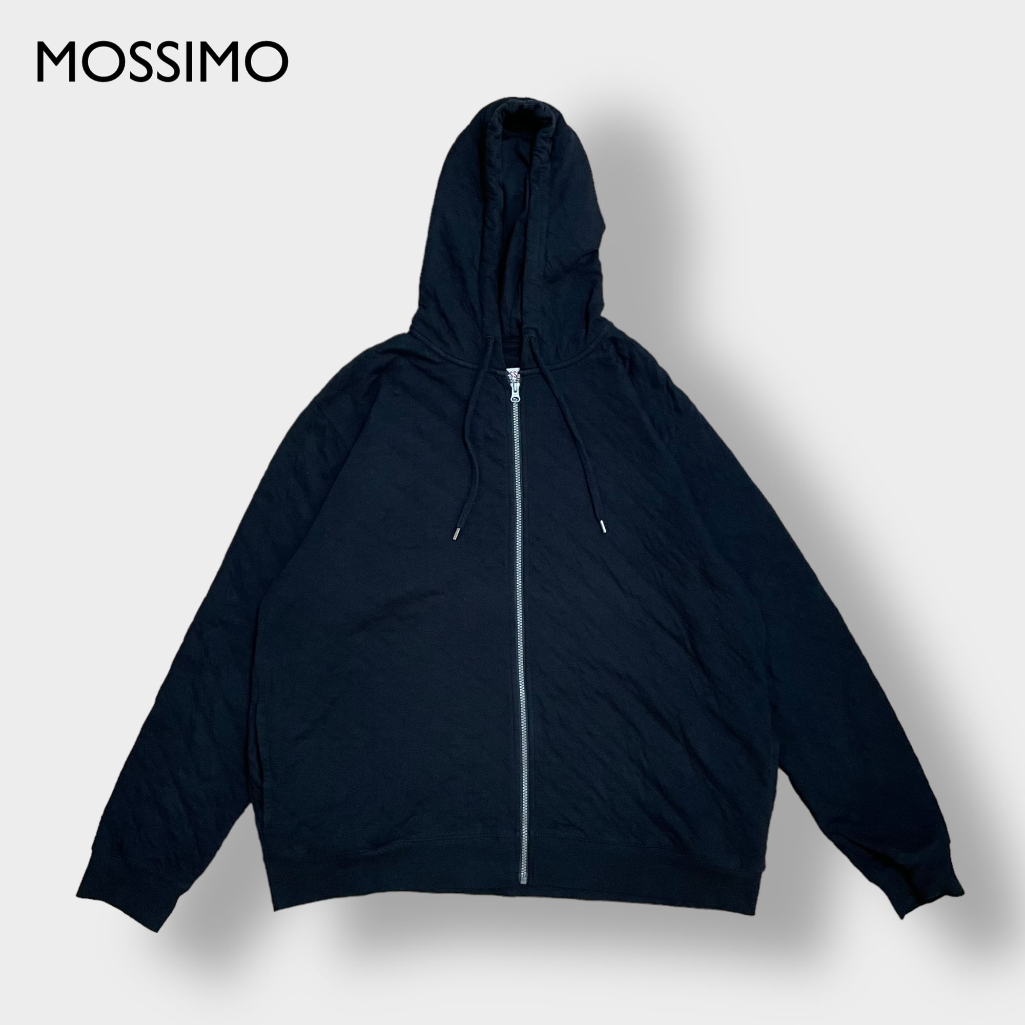 MOSSIMO 2XL ビッグサイズ ジップアップ パーカー フーディー スウェット 格子柄 黒 モッシモ US古着 古着屋手ぶらがbest