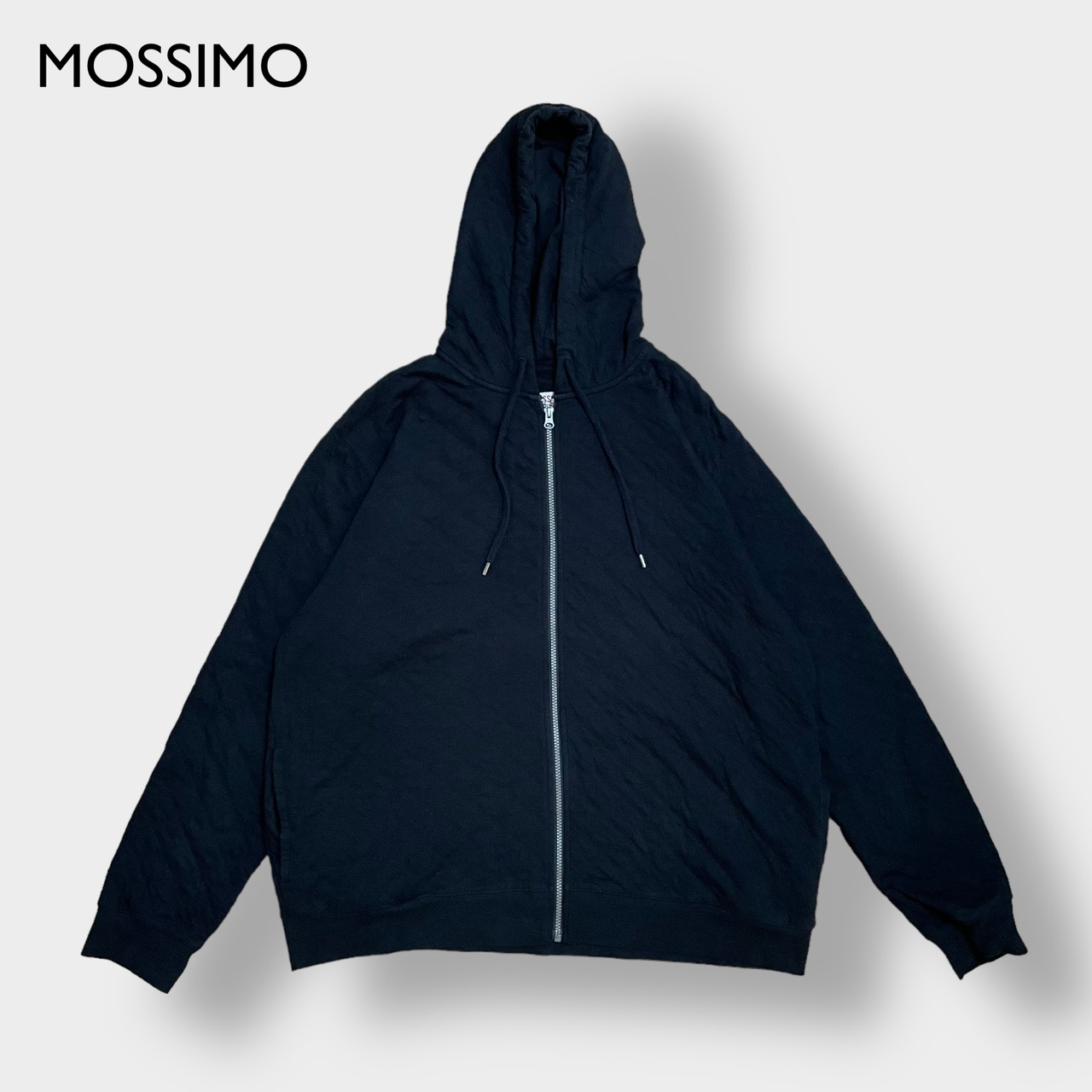 MOSSIMO 2XL ビッグサイズ ジップアップ パーカー フーディー スウェット 格子柄 黒 モッシモ US古着