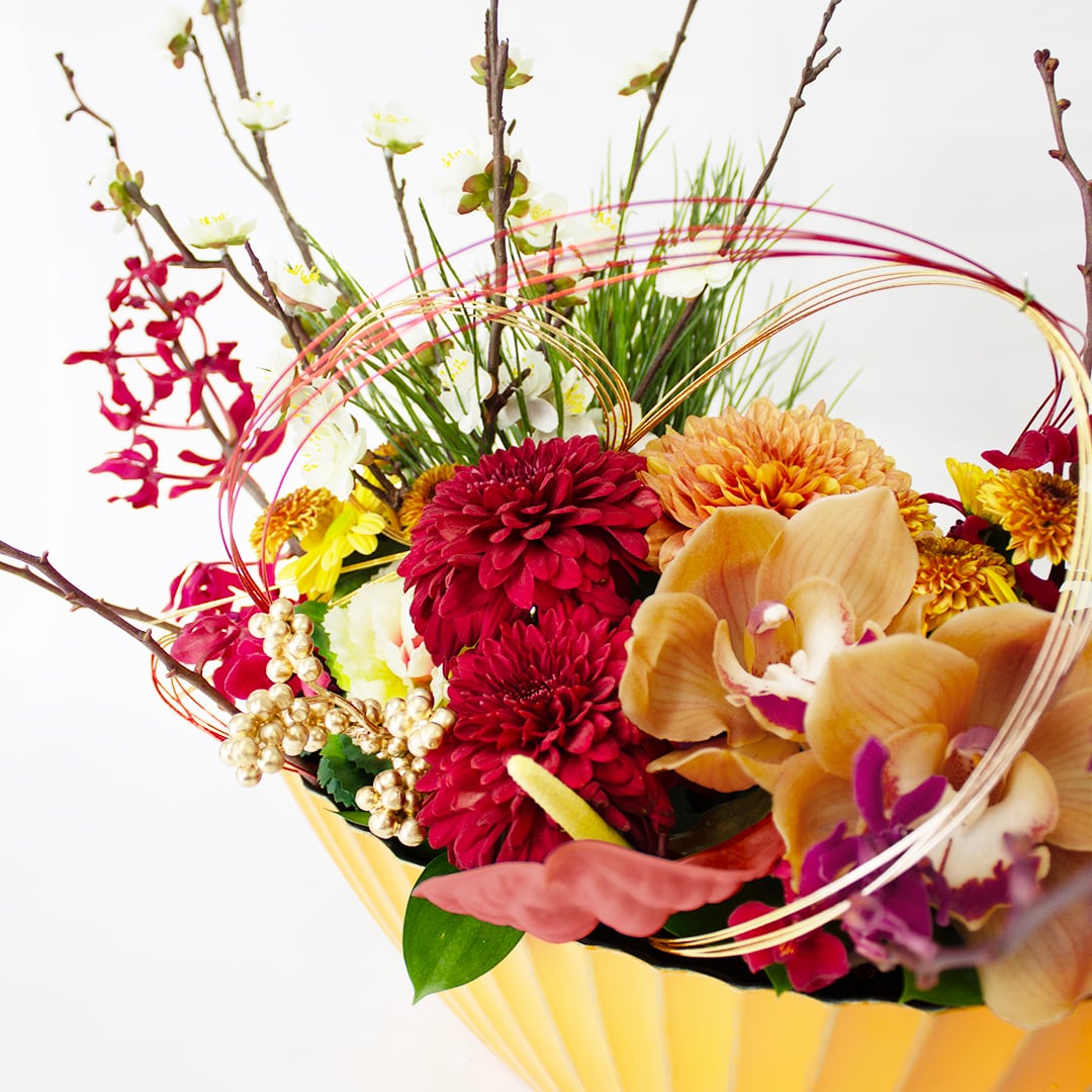 2026迎春アレンジメントL（オレンジ）】｜迎春アレンジメント