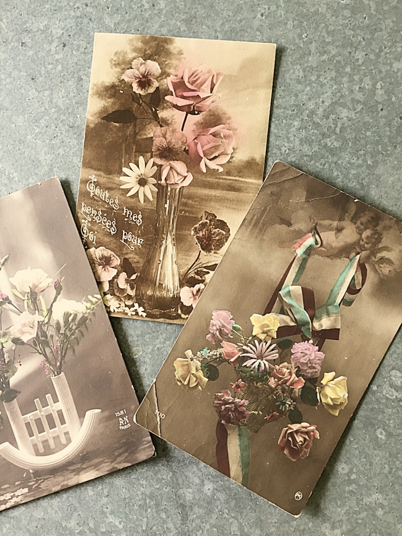 1900s france antique 永遠の花々とポストカード 3p