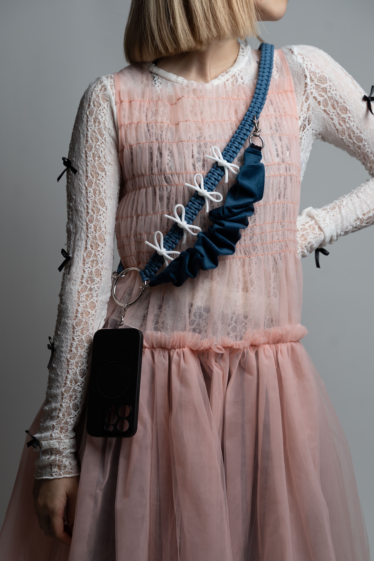 3way velour strap Navy