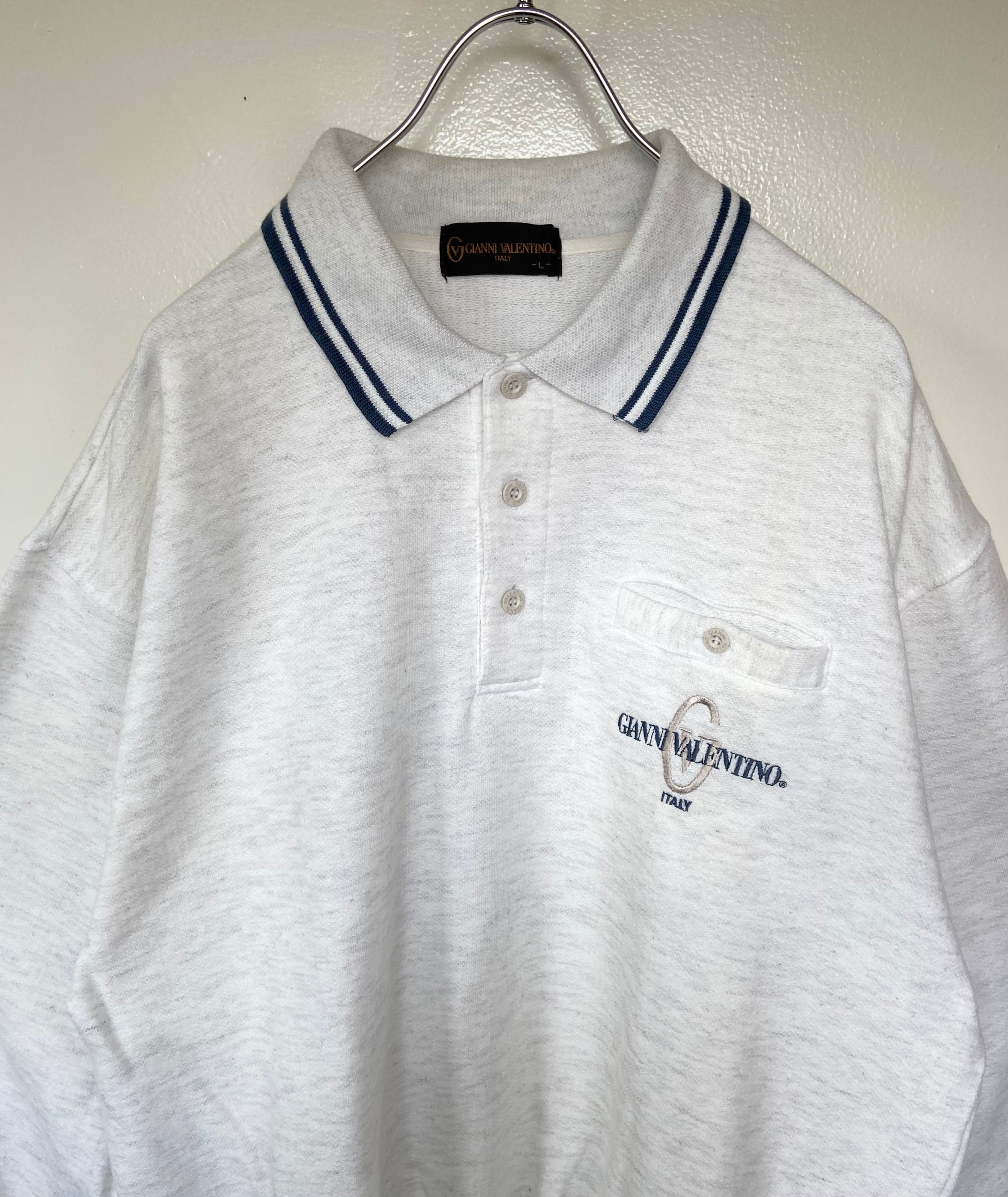 90s イタリア古着 GIANNI VALENTINO/ジャンニ ヴァレンティノ 長袖ポロシャツ スウェット生地 霜降り