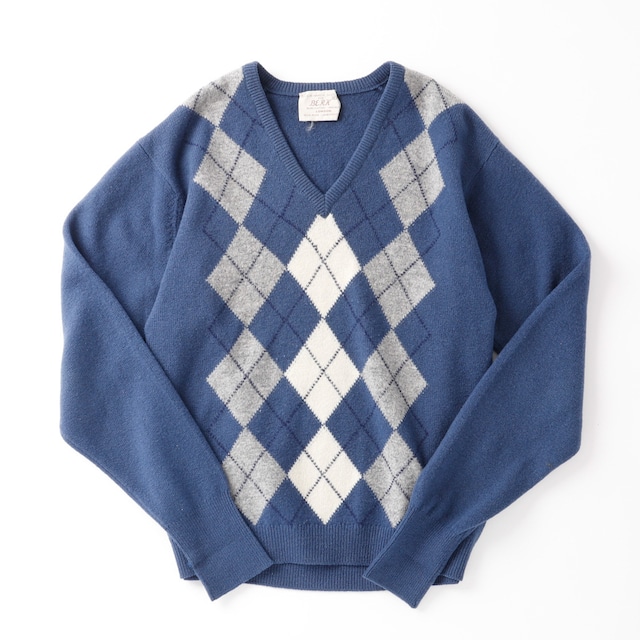 【美品】70s Vintage BERK V-neck  sweater made in Scotland mint condition  / ヴィンテージ ユーロ Vネック ウール ニット セータースコットランド製 実寸S