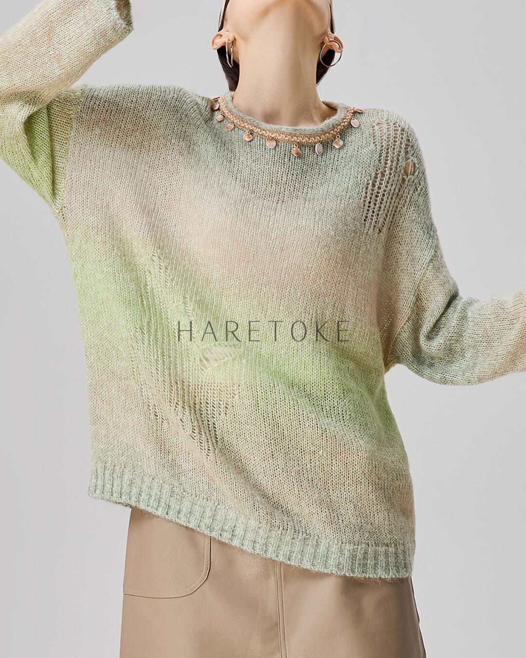 【グリーン】グラデーションニットTシャツ グリーングラデーション ニット KN481029 | ハレトケ HARETOKE