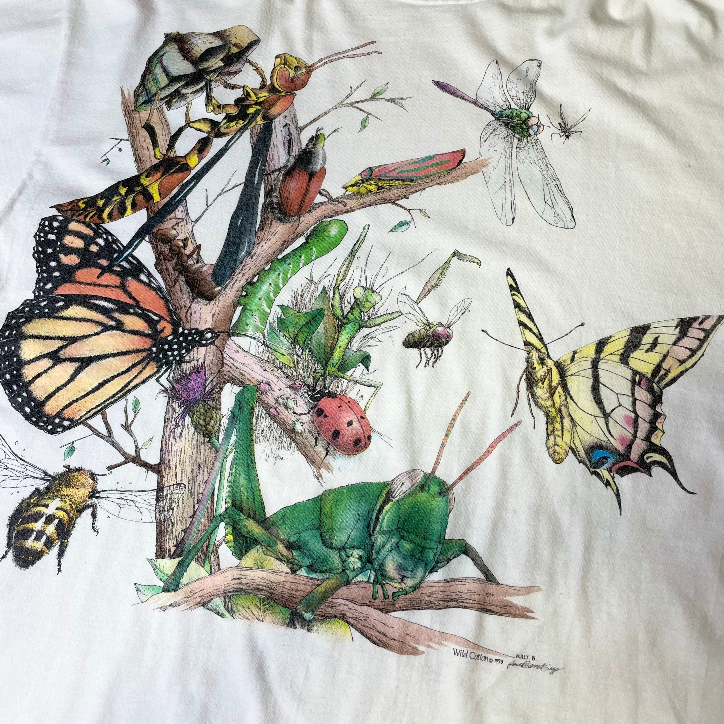 古着 90s USA製 DAN GILBERT カラフル 昆虫 オールオーバー T