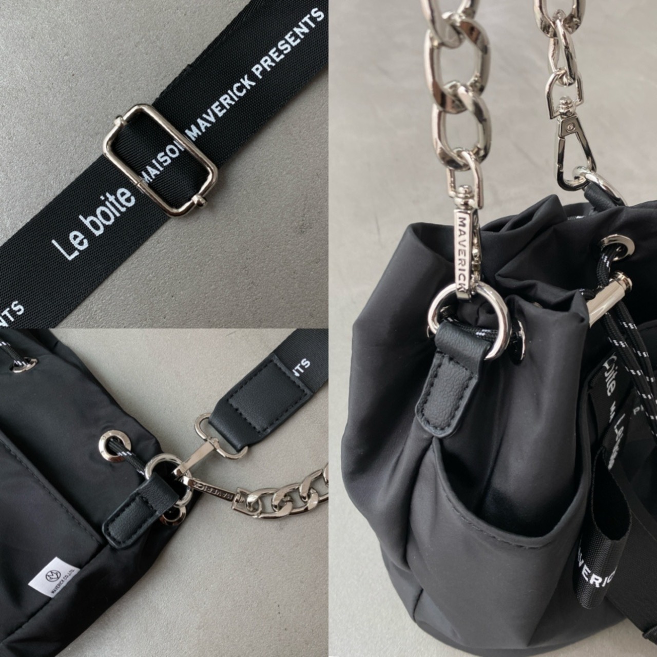 【受注予約：7月中旬入荷予定】drawstring nylon ribbon mini bag/black