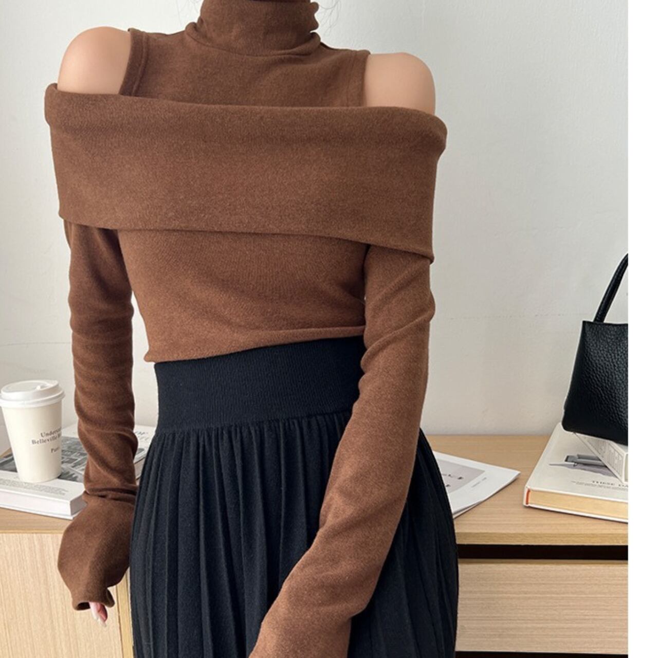 ハイネック オフショルダー ニット 241119