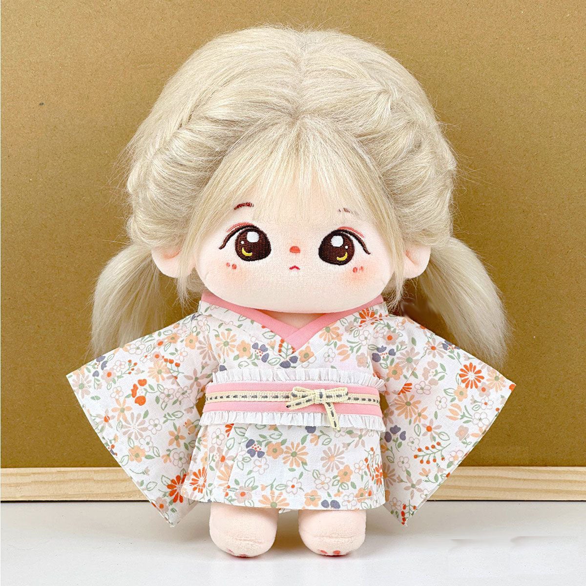 20cmぬいぐるみ用 かわいい 和風浴衣 花柄着物+帯 着せ替え ぬい服 2点