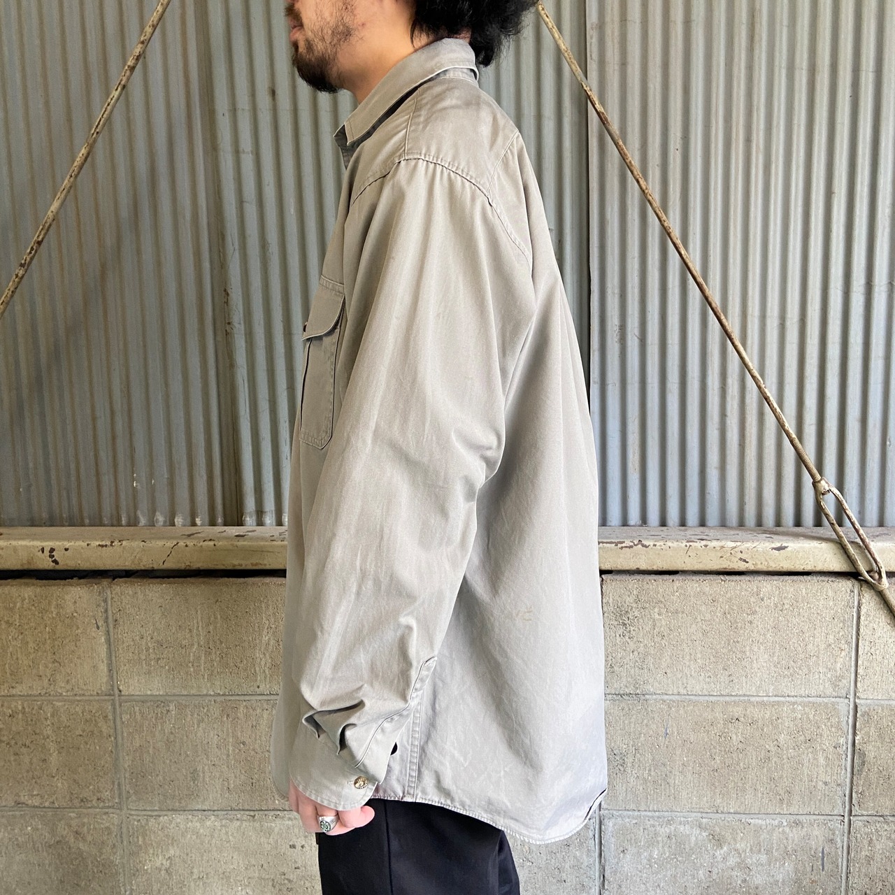 90年代 FILSON フィルソン 復刻タグ 無地 長袖 サファリシャツ メンズL 