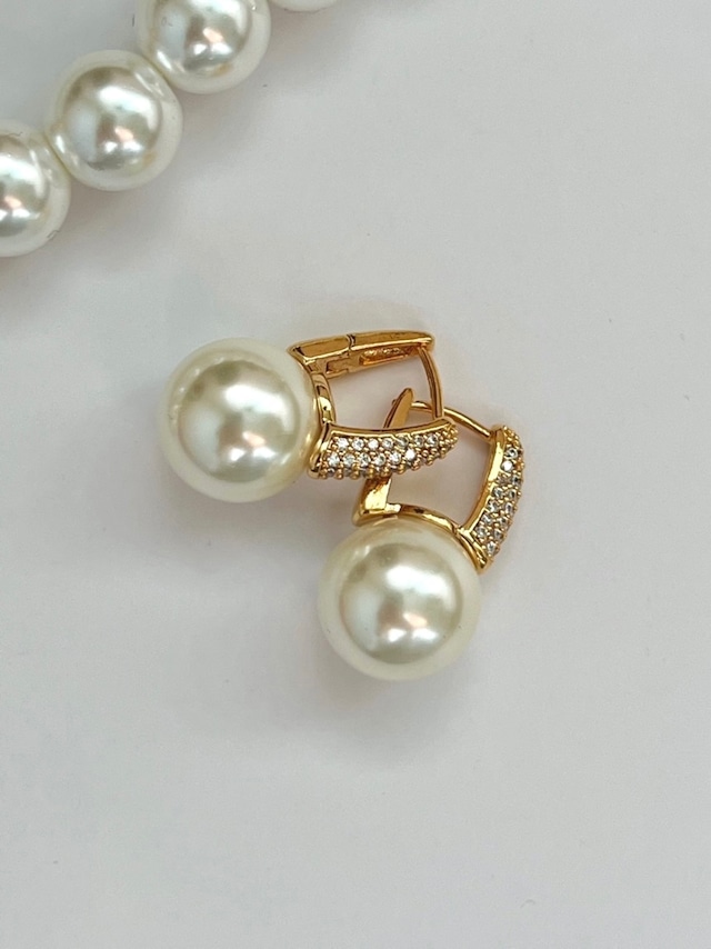 24k High quality / glass pearl luxury pierce【 2color 】No.P032