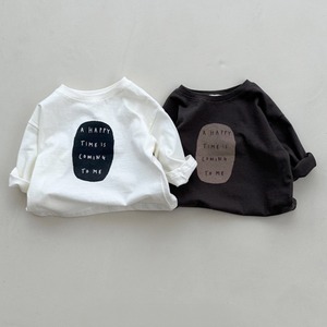 【90-140】秋ロゴプリント長袖Tシャツ ベビー キッズ 男女兼用 ゆったりシルエット