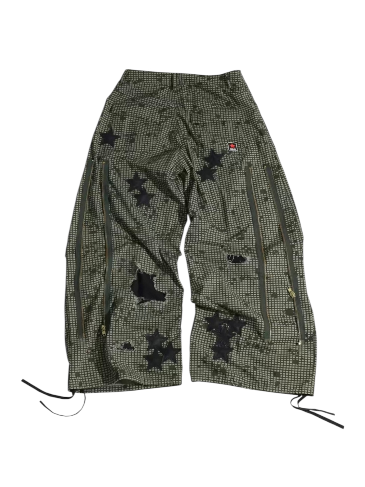 【SANSLAWS】Star Patch Distressed Zip Pants