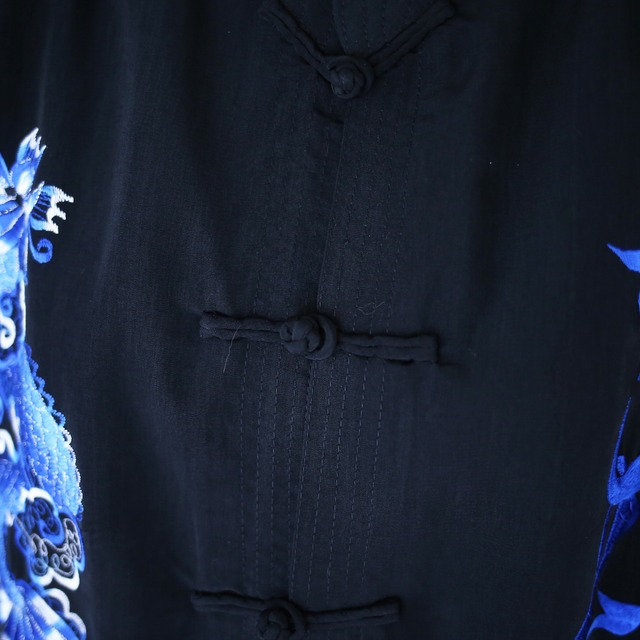 "刺繍" blue dragon front and back embroidery china shirt