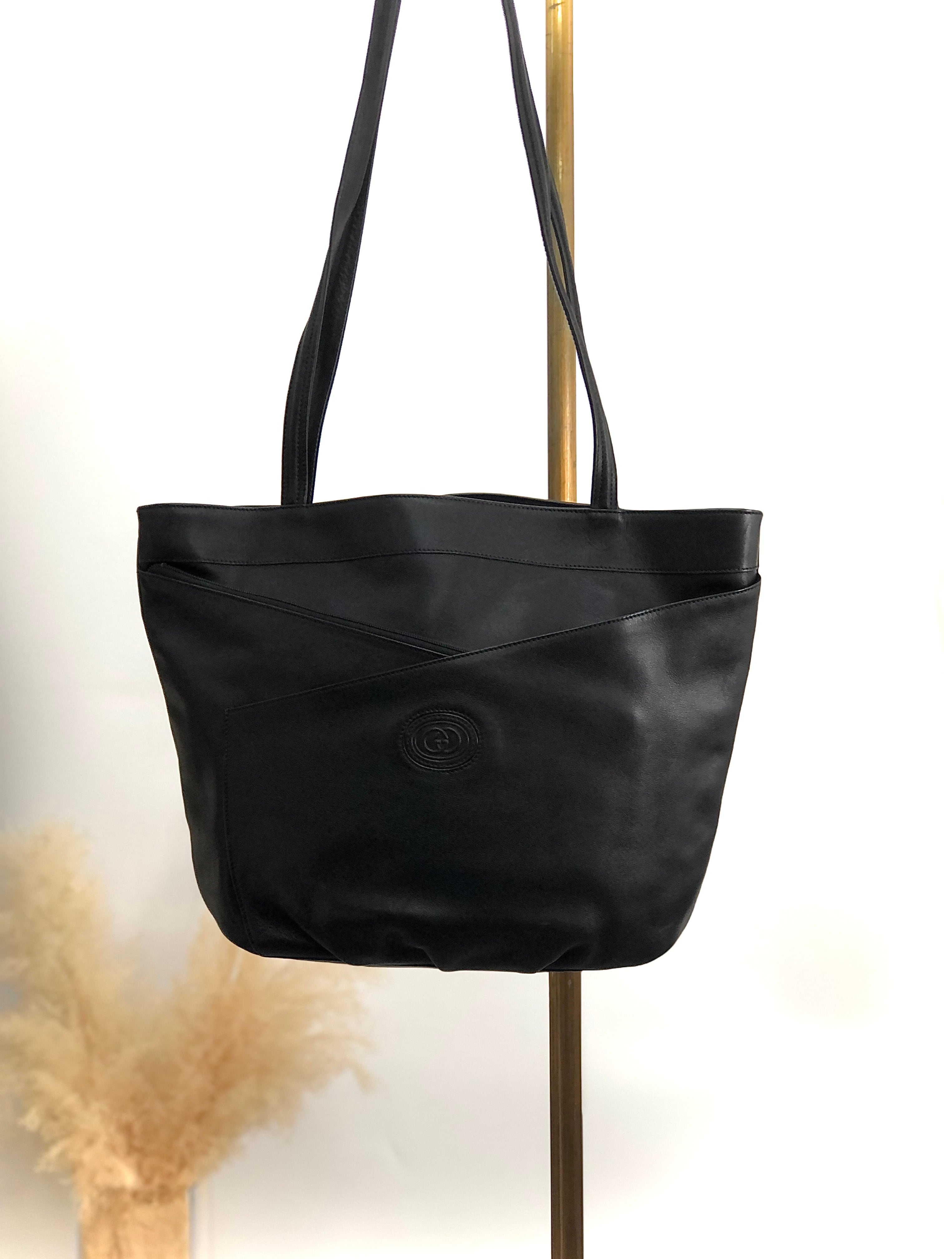 GUCCI グッチ トートバッグ ブラック ロゴ レザー vintage