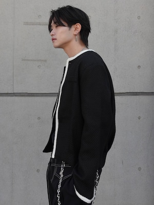 【ALUDE SELECT】white line short tweed jacket