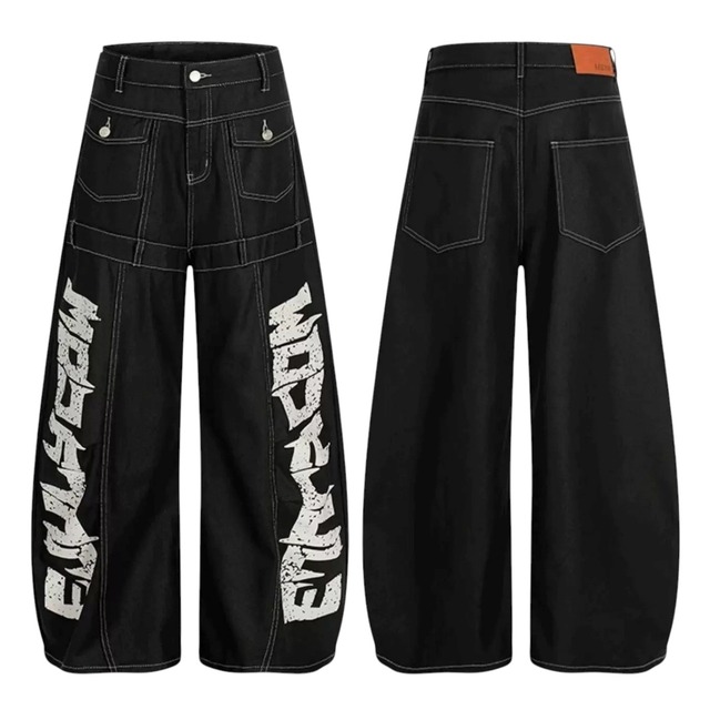 グランジビッグロゴパネルラインワイドデニムパンツ 1col R02912