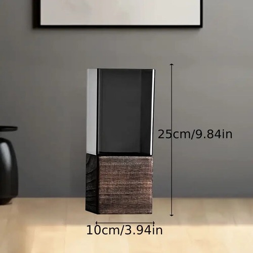 円柱 花瓶 ガラス 木製 黒い花瓶 シンプル 高さ21cm フラワースタンド ドライフラワー おしゃれ 北欧