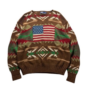vintage 1990’s POLO by RALPH LAUREN native pattern hand knit “Stars&Stripes”