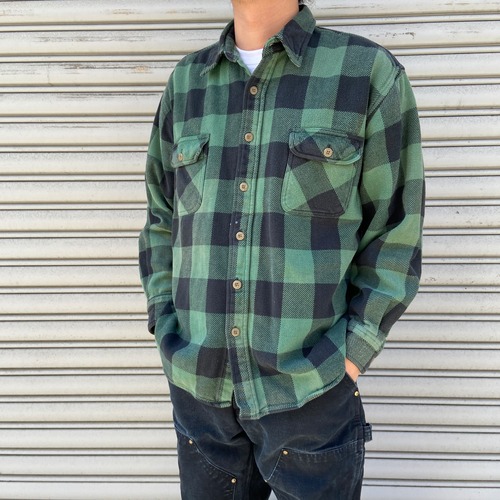 90s REDHEAD レッドヘッド　ブロックチェック柄ネルシャツ　チェック柄シャツ　緑　黒　L