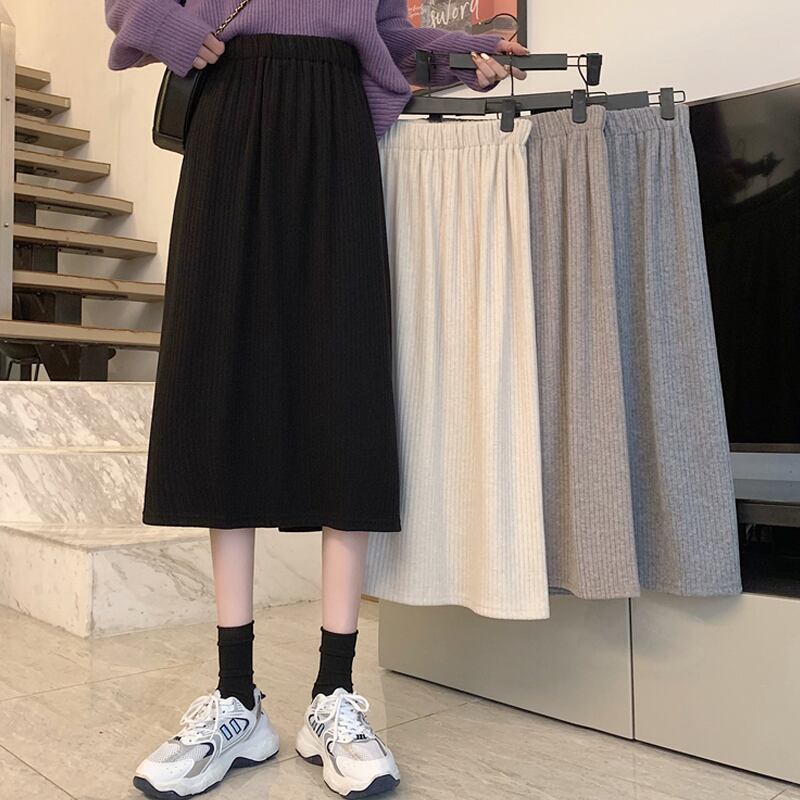 オータムウィンターハイウェストスリムスカート Aライン 秋物 冬物 試着室8437540989